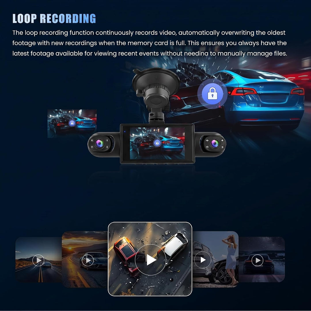 4 Kanal Dashcam Auto, 360 Grad Dash Cam FHD 1080P Vorne Hinten Innen Links und Rechts, Autocamera mi
