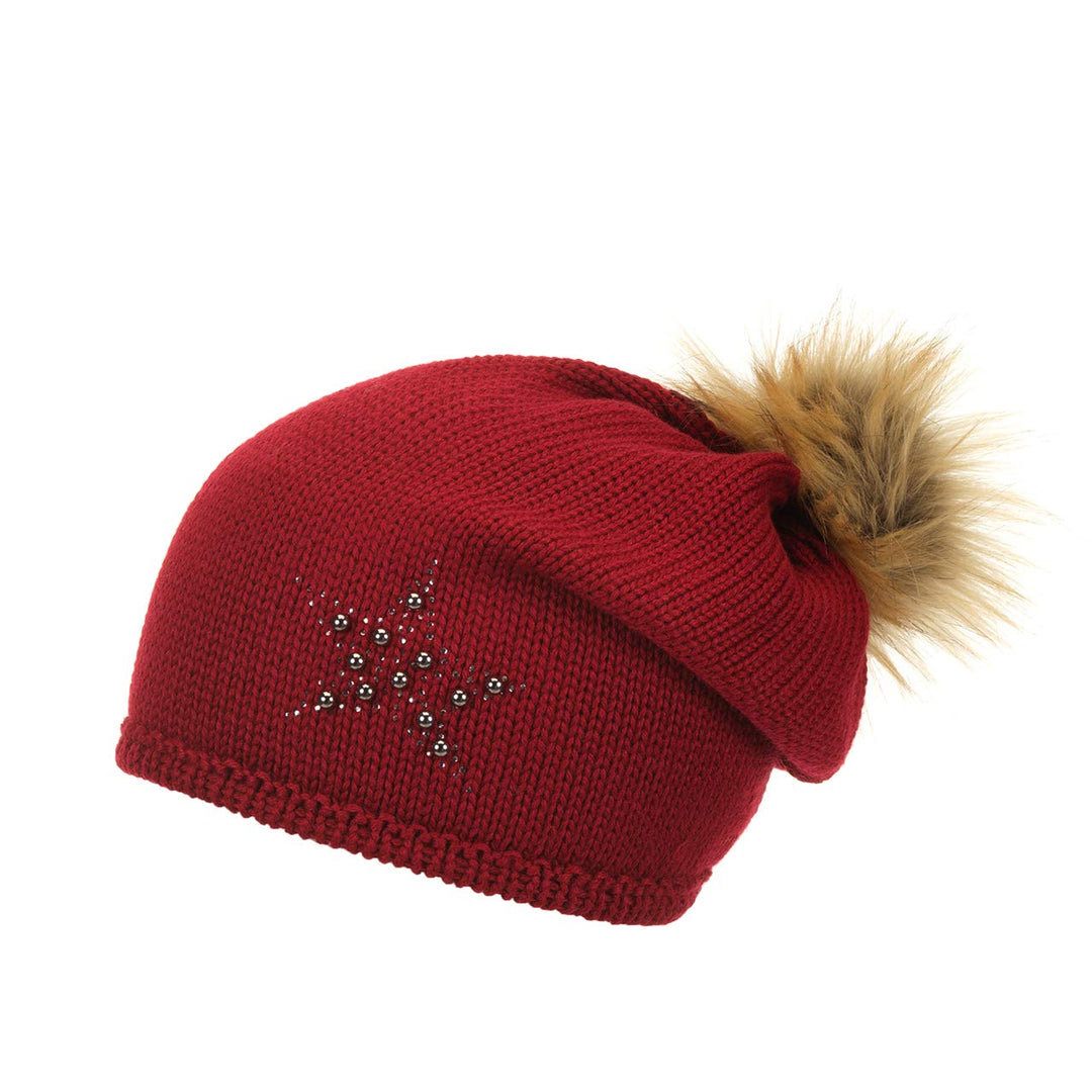 Eisbär Strickmütze Nadine OS Lux Crystal MÜ Burgund/AF Hellbraun