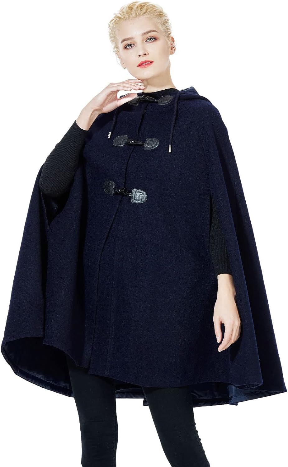 BEAUTELICATE Umhang Mit Kapuze Damen Wollmischung Poncho Winter Mantel Knie Länge Cape Karneval Kost