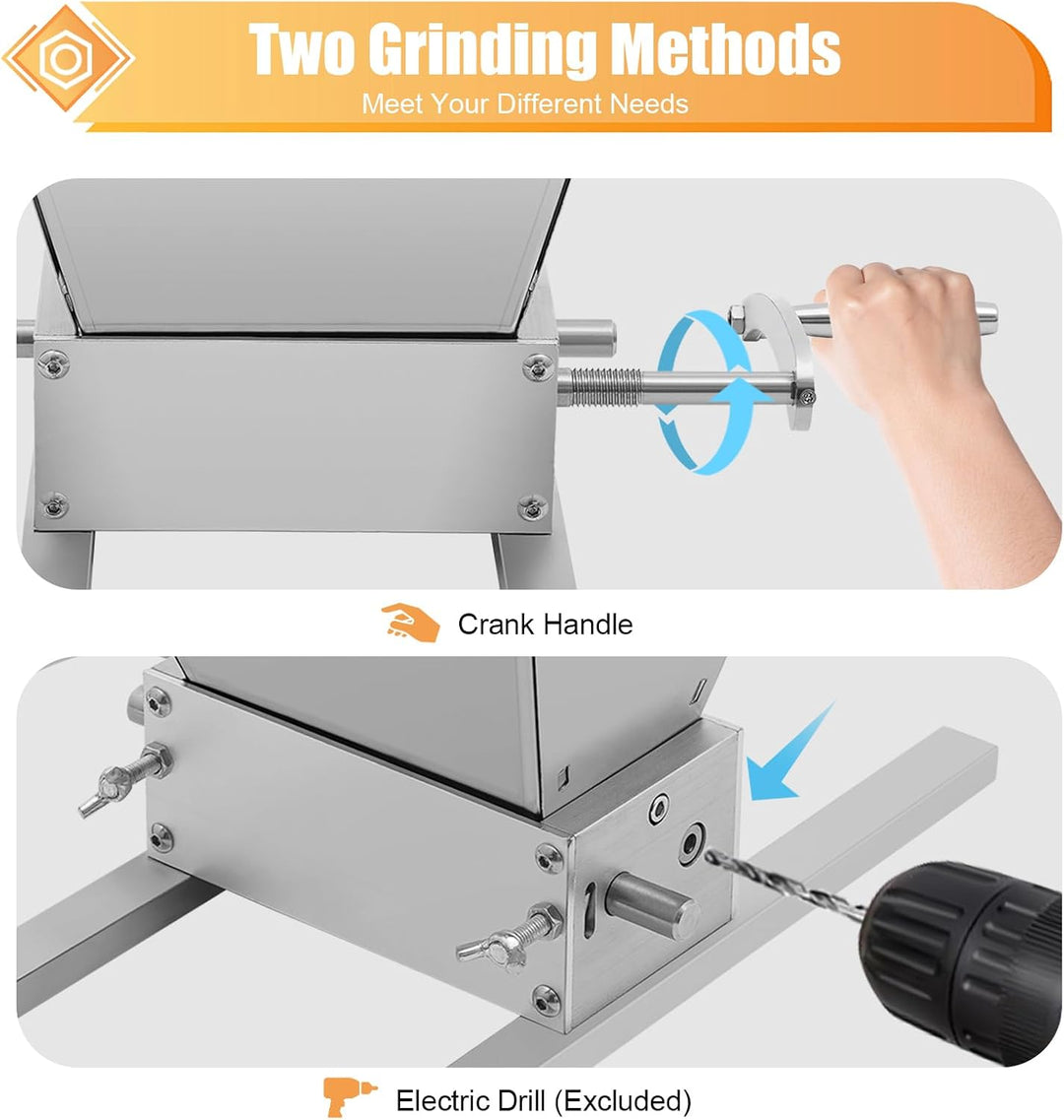 Manuelle Getreidemühle, 4L Malzmühle mit 2 Einstellbare Roller, Edelstahl Verstellbare Grainmühle mi