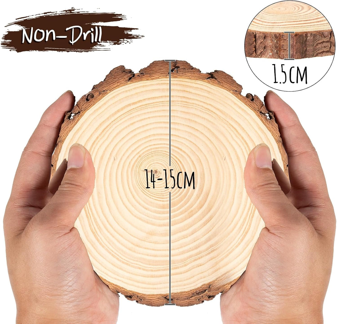 20er Set Holzscheiben 15 cm Durchmesser, Baumscheiben Naturholz mit Rinde, 15 mm Dick, Runde Holzsch