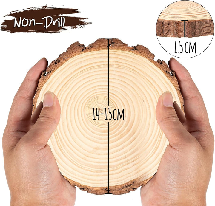 20er Set Holzscheiben 15 cm Durchmesser, Baumscheiben Naturholz mit Rinde, 15 mm Dick, Runde Holzsch