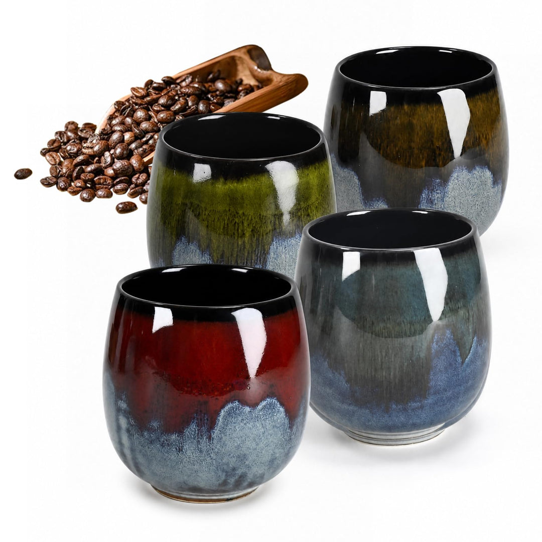 Espressotassen 4er Set, 80 ml Espressobecher, Reaktivglasur