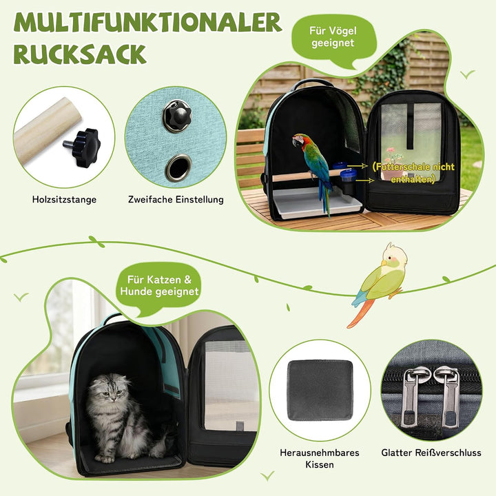 ALLSOPETS Vogelrucksack Leicht und Atmungsaktiv Tragbarer Papageiträger für Kleine Tiere mit Ständer