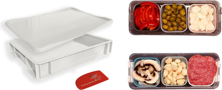 RoyalFay Pizzaballenbox lebensmittelecht 30x40x8 cm mit Deckel und 2 Pizzabelagstationen (granit), g