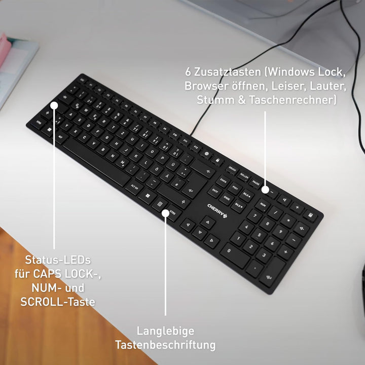 Cherry JK-1600EU-2 USB Tastatur (Englisches Tastatur-Layout) Schwarz US-Internationales Layout - QWE