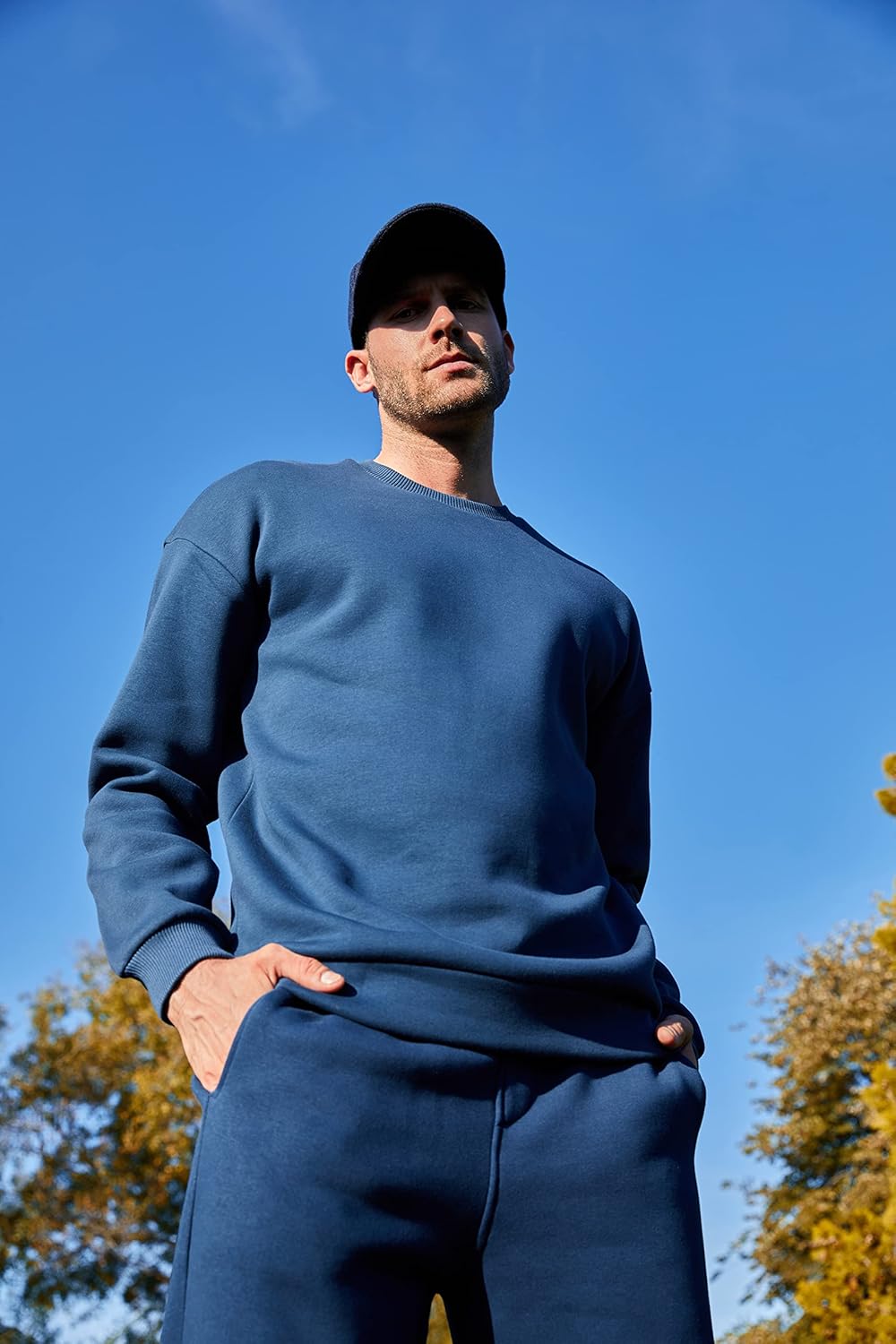 Leif Nelson Oversize Pullover Baumwolle mit Rundhalskragen schwarzer Männer Pulli Sweatshirt Langarm