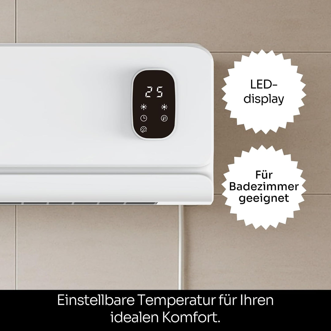 Mellerware Homy Wall Wandheizer, energiesparend, Keramik, 2000 W, Timer, 2 Temperaturstufen, LED-Dis