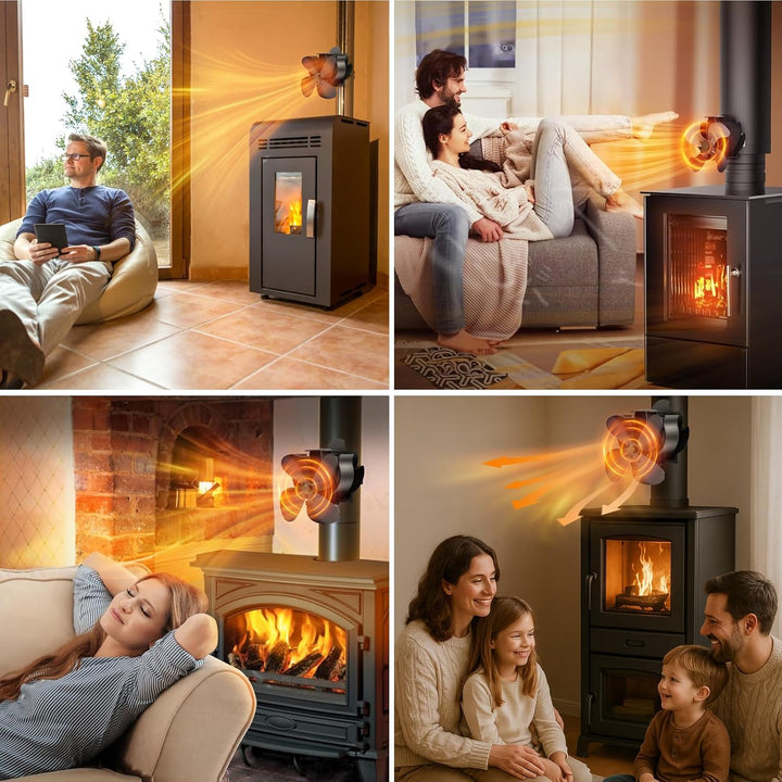 Kaminventilator 6 Flügel Ofenventilator Ohne Strom, Holzofenventilator Leiser Betrieb, Angetrieb The