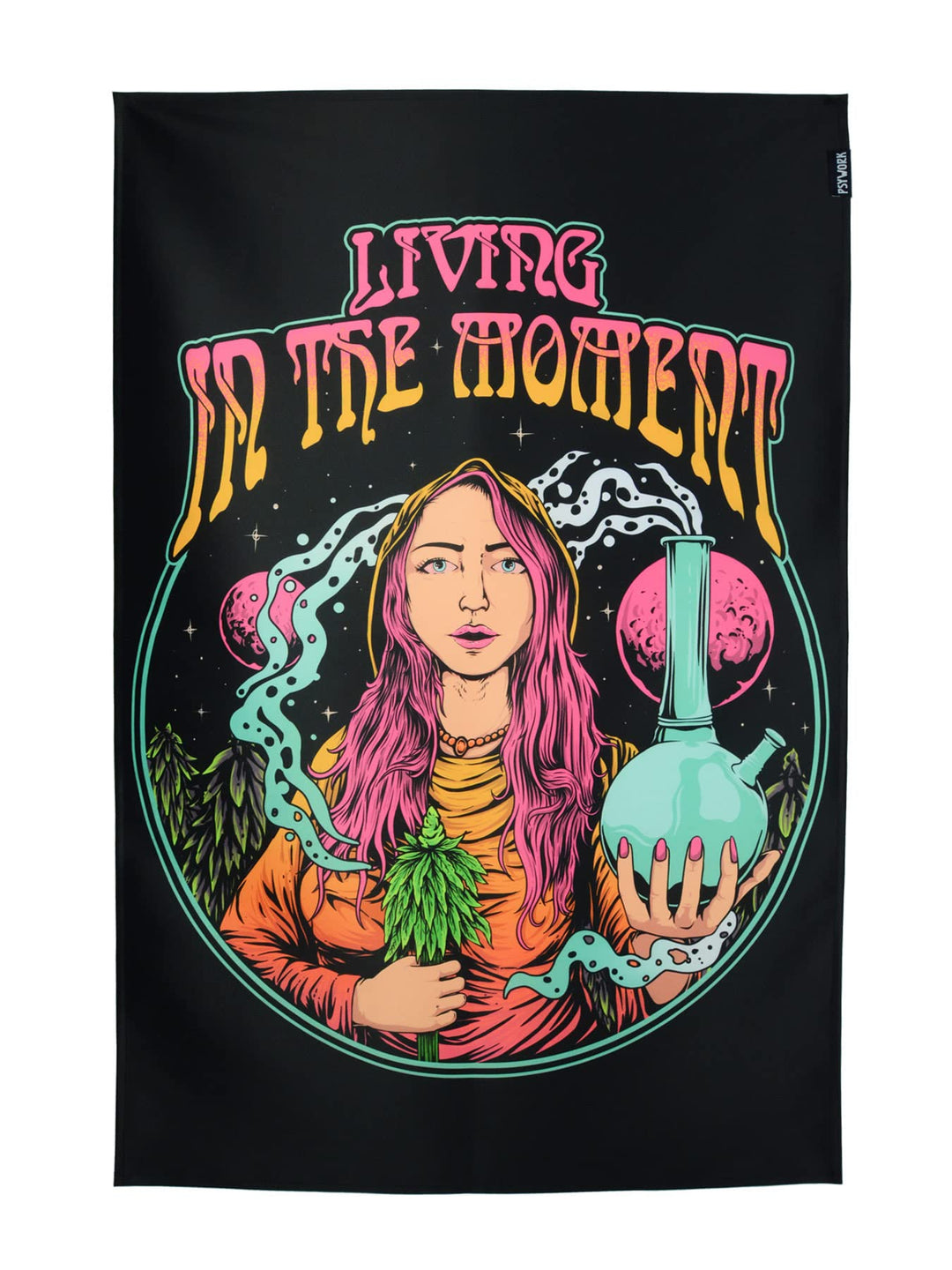 PSYWORK Schwarzlicht Stoffposter Neon | Living In The Moment | 0,6 x 0,9m | UV-aktiv | fluoreszieren