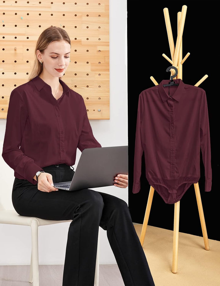 Tapata Damen-Bodysuit-Bluse mit Knöpfen, einteilig, langärmlig, solides Büroarbeitshemd, lässige Obe