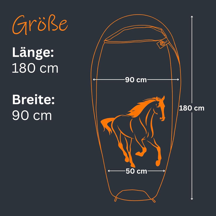 your GEAR Kinderschlafsack Horse - Mumienschlafsack Mädchen 180x90 cm - Warmer Schlafsack Kinder mit