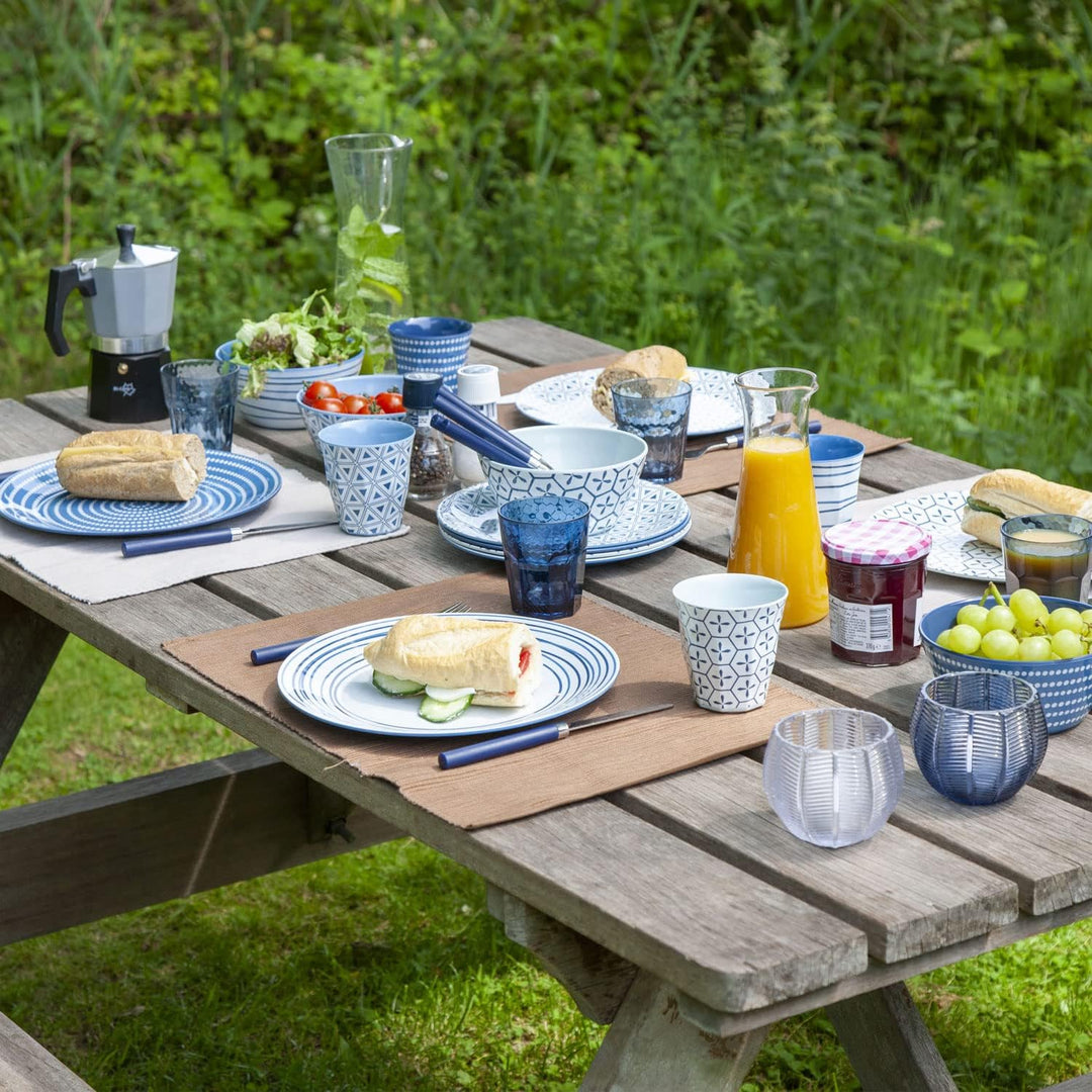 Melamin Camping Geschirr Set für 4 Personen - 17 Teile - blau - mit Aufbewahrungstasche - Campingges