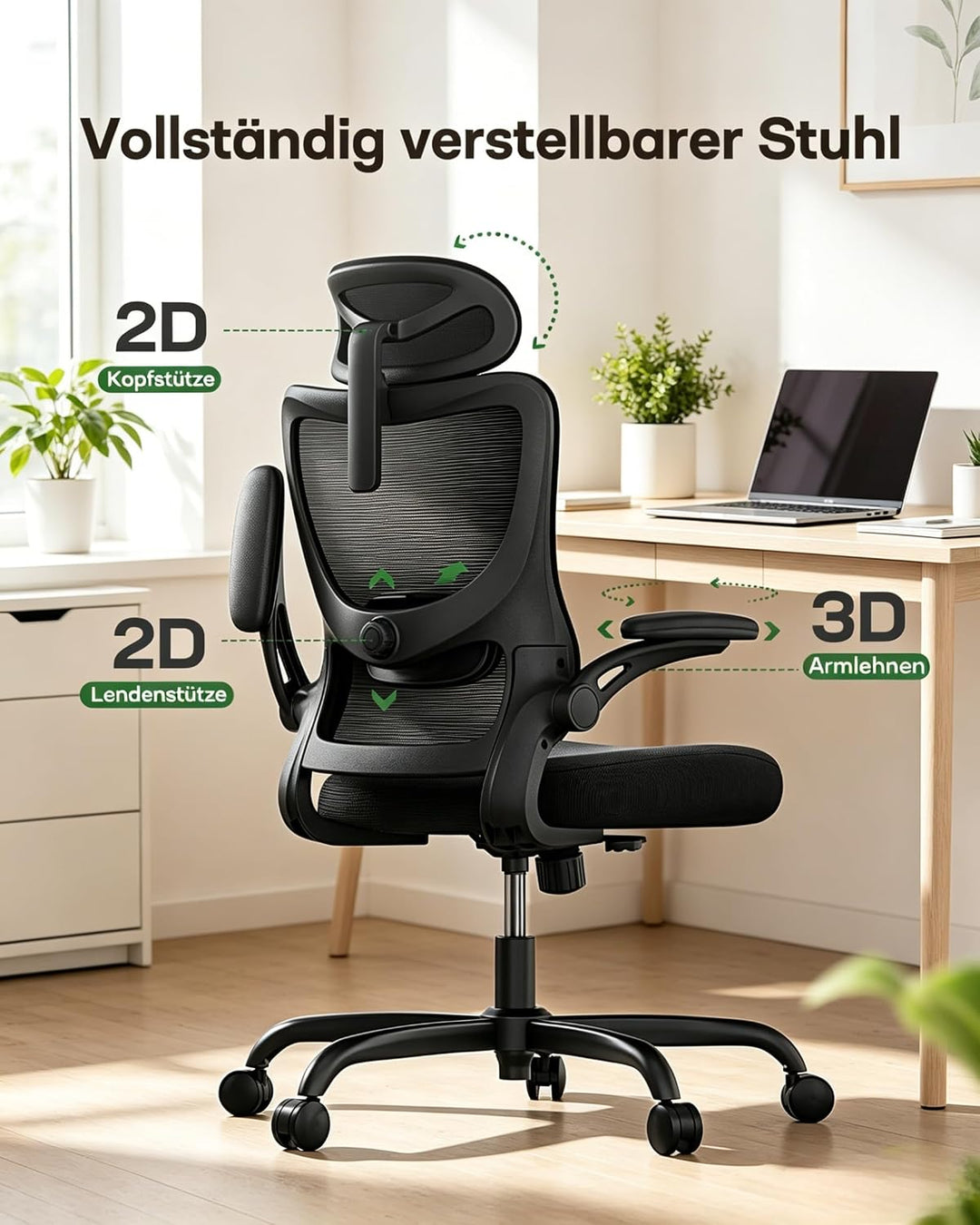 Marsail Bürostuhl Ergonomisch Schreibtischstuhl: Ergonomischer Bürostuhl mit 2D-Kopfstütze, 2D-Lende
