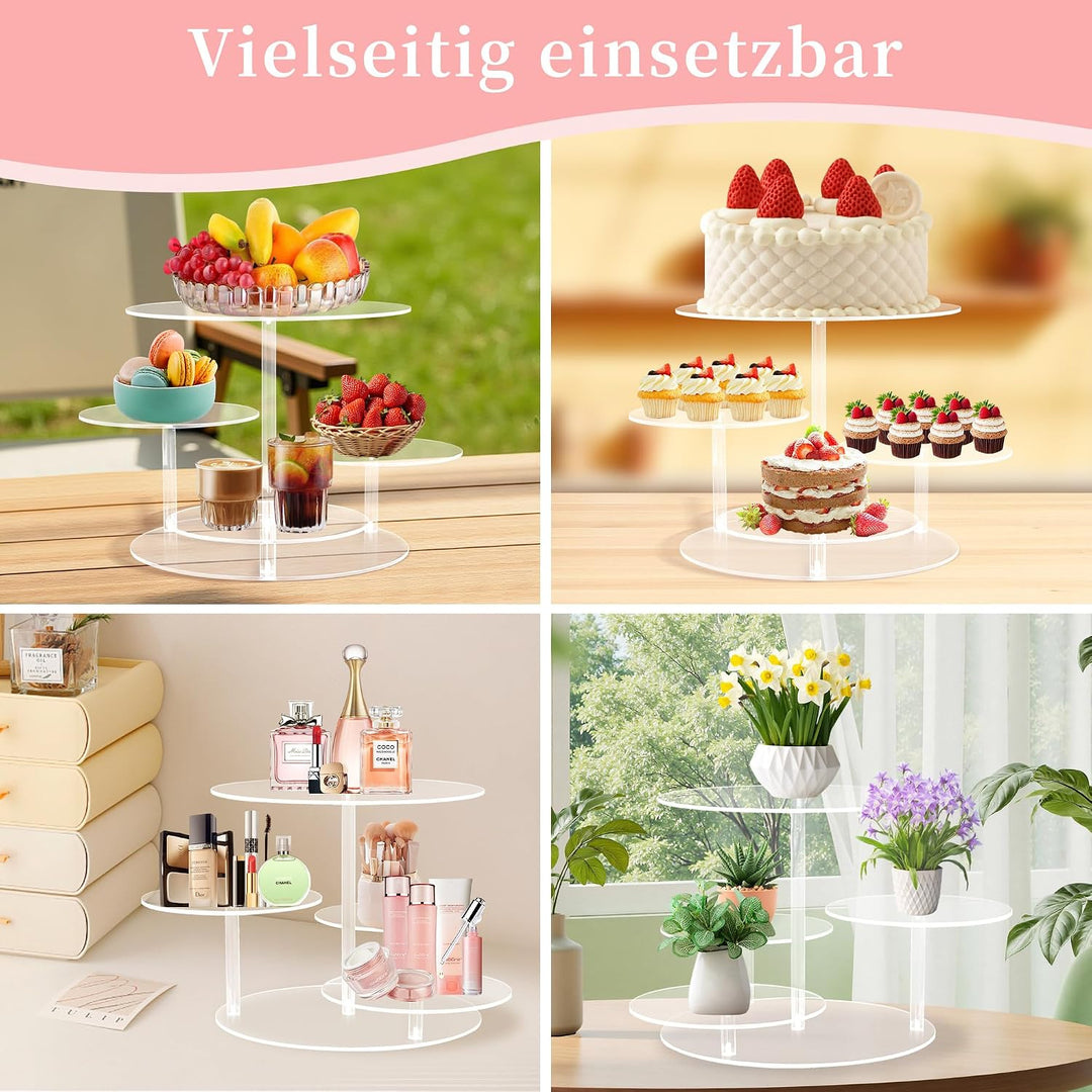 ohbien 4 Etagen Kuchen und Cupcake Ständer, Acryl Rund Tortenständer | Transparent für 8-12 Inch Kuc