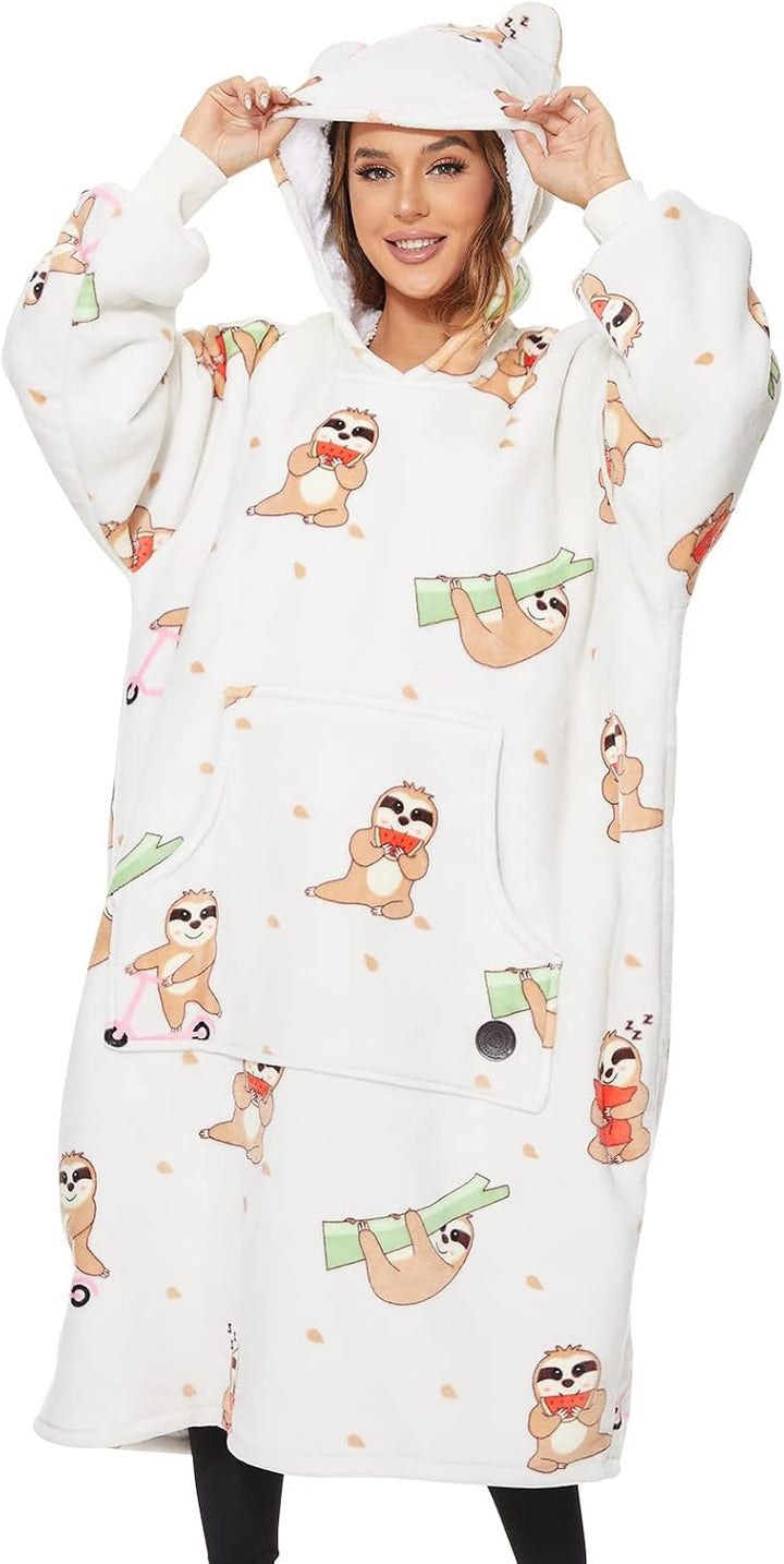 THREE POODLE Decken Hoodie Damen, Oversize Hoodie Decken Pullover Kuschelpullover für Damen Herren K
