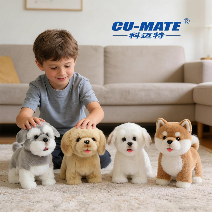 CU-MATE Elektronisch laufende Hunde, realistisches interaktives Welpenspielzeug, Gehen, Bellen, Schw