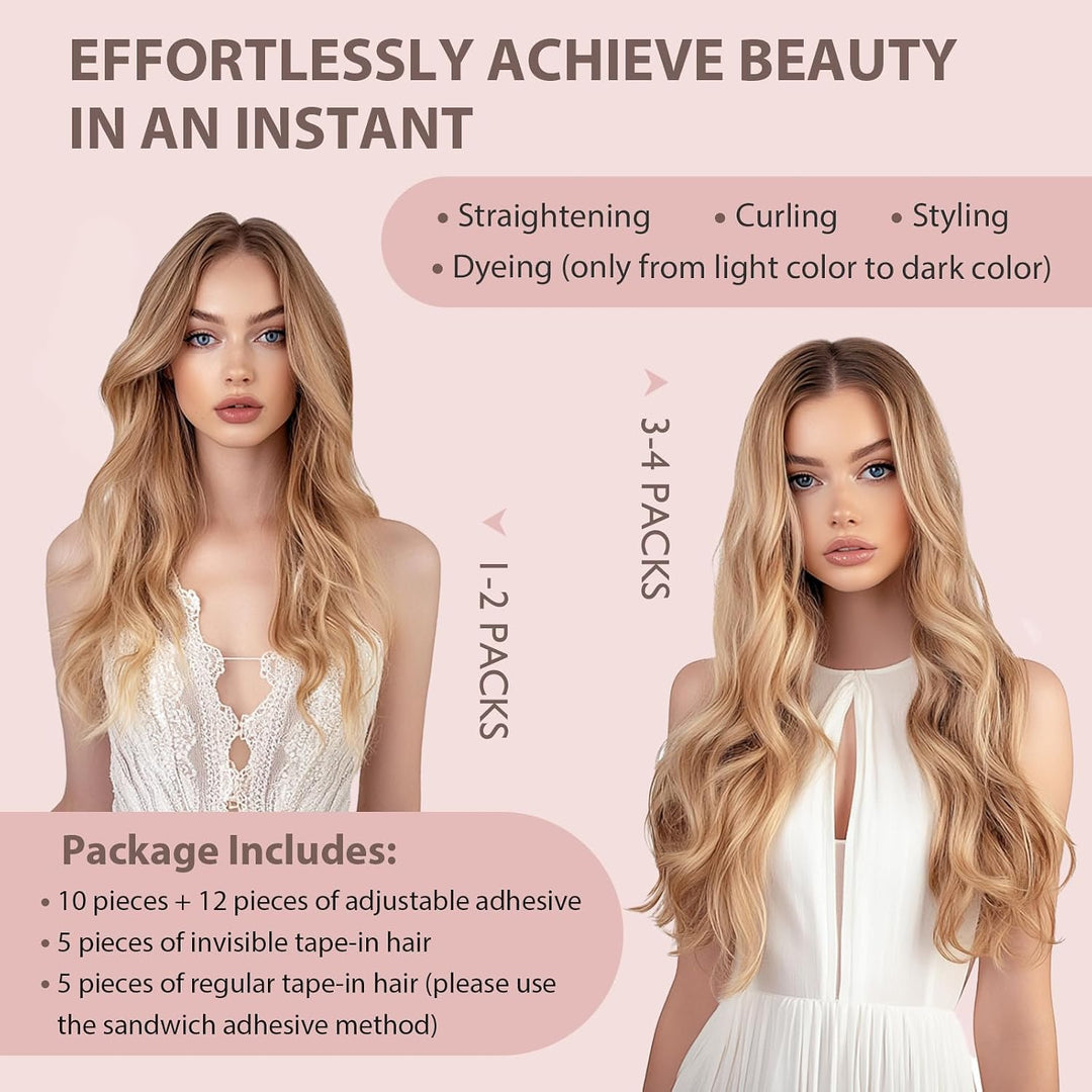 Silk-co unsichtbare Tape Extensions Echthaar 5stk + Klassiche Tape Echthaar 5tsk 20g, Invisible Haar