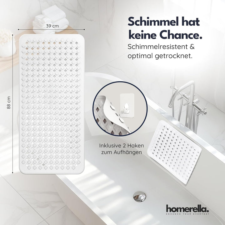homerella® Badewannenmatte rutschfest 88x39cm, INKL. HAKEN, Rutschfeste Badematte BPA frei, Duschmat