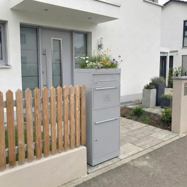 Metzler Paketbox mit Pflanzdach, Postbox rostfrei &amp; massiv Paketbriefkasten XXL, Standbriefkasten mo