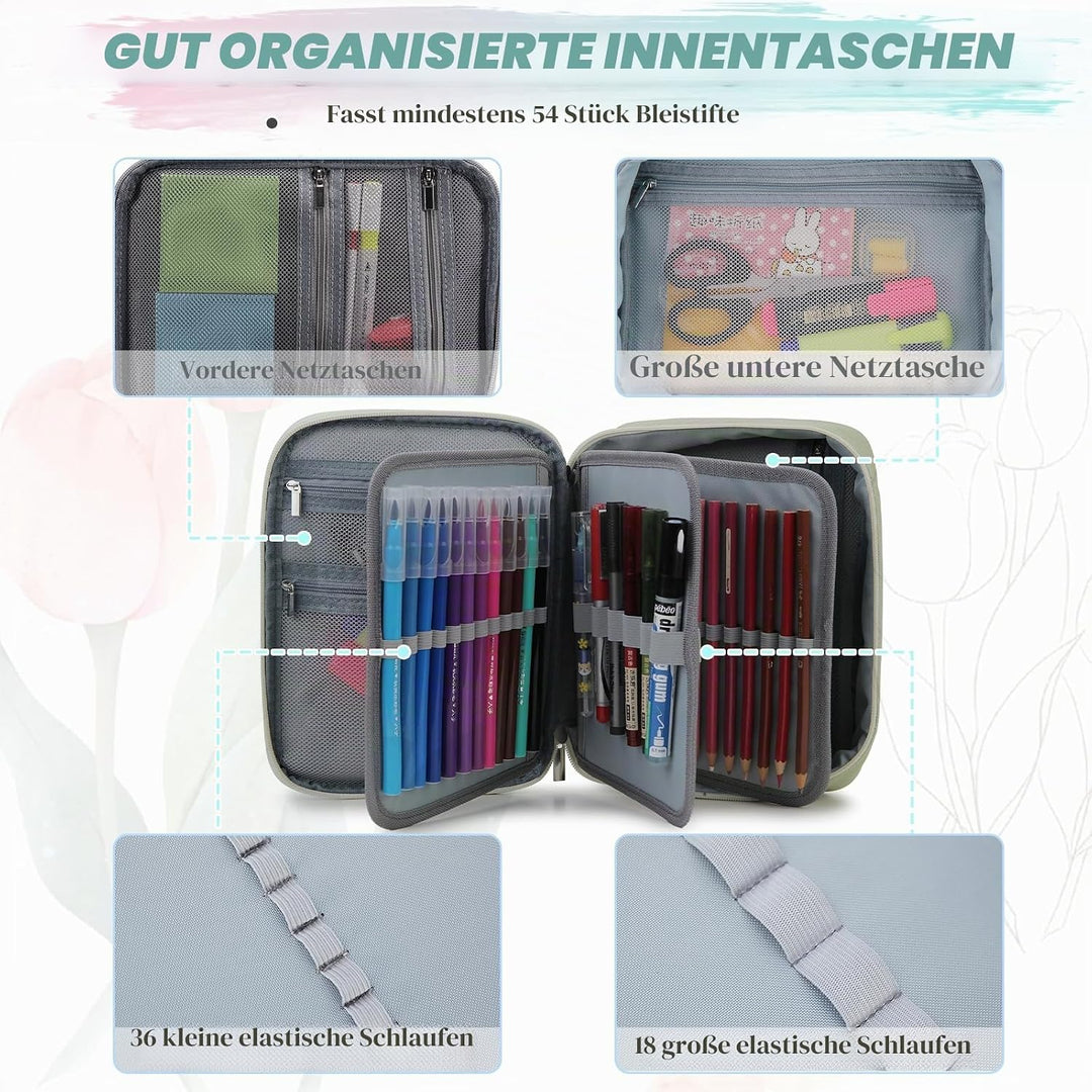 VX VONXURY Federmäppchen gross, 54 Schlaufen, 2 Einsätze für Schule Grün, Grün