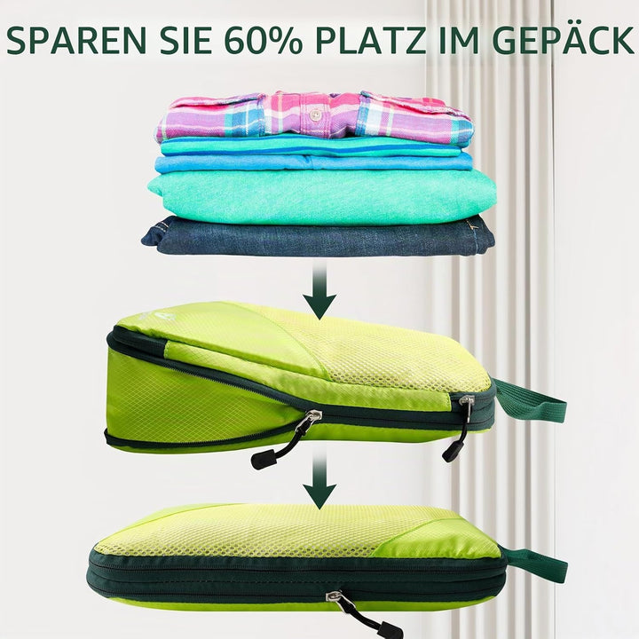 AiQInu Packing Cubes Compression, 5 Stück Packtaschen Kompression Koffer Organizer Set mit Wäschebeu