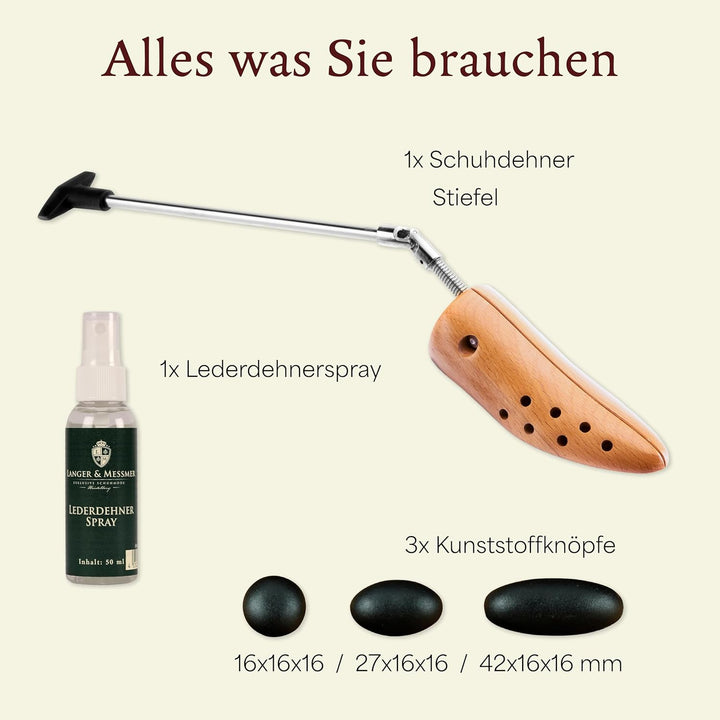Langer &amp; Messmer Stiefeldehner gegen drückende Stiefel - aus massivem Buchenholz und Mechanik aus Me