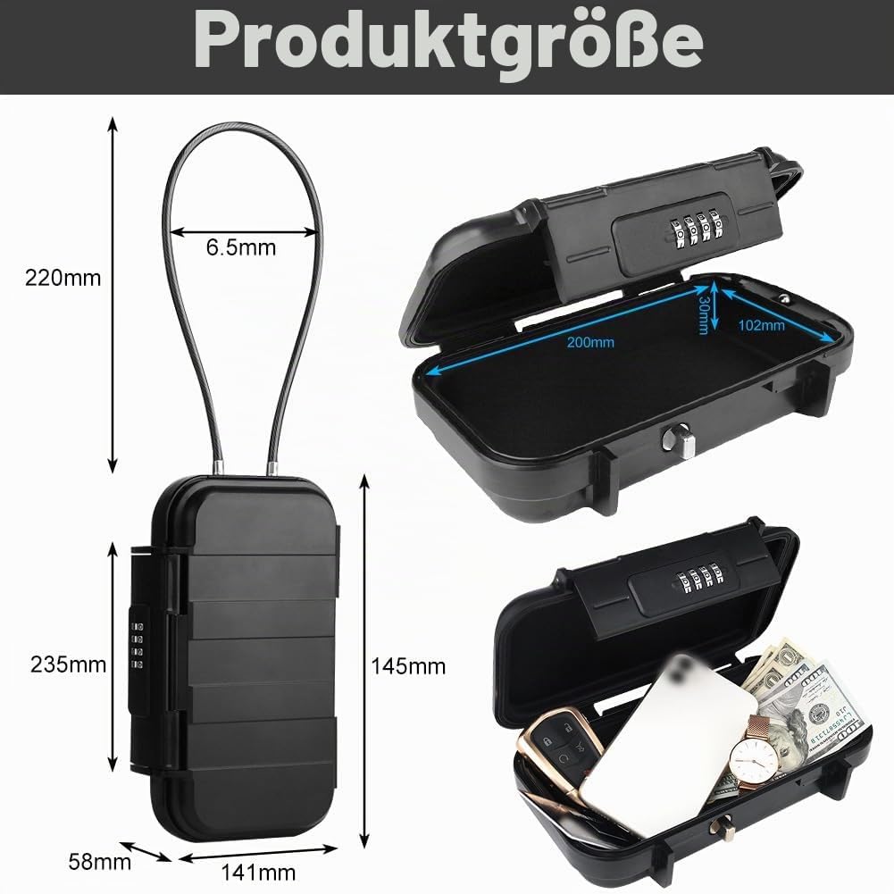 Tragbarer Safe Tresor für Zuhause &amp; Strandtresor Wasserdicht – Abschliessbare Box mit Zahlenschloss,