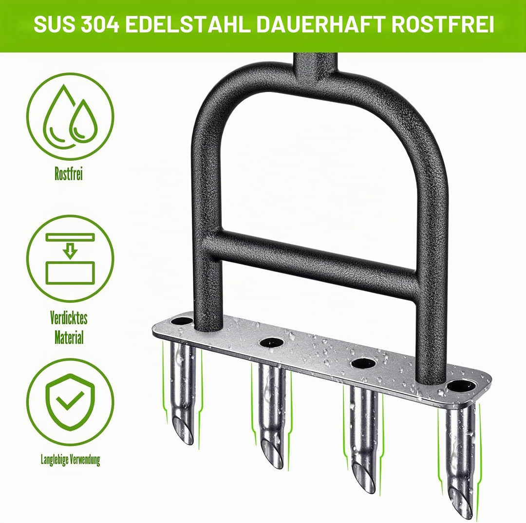 Dolibest Rasenlüfter Aerifiziergabel 4 Hohlspoon/1-piece Stange 4 Hohlzinken-1-piece Stange, 4 Hohlz