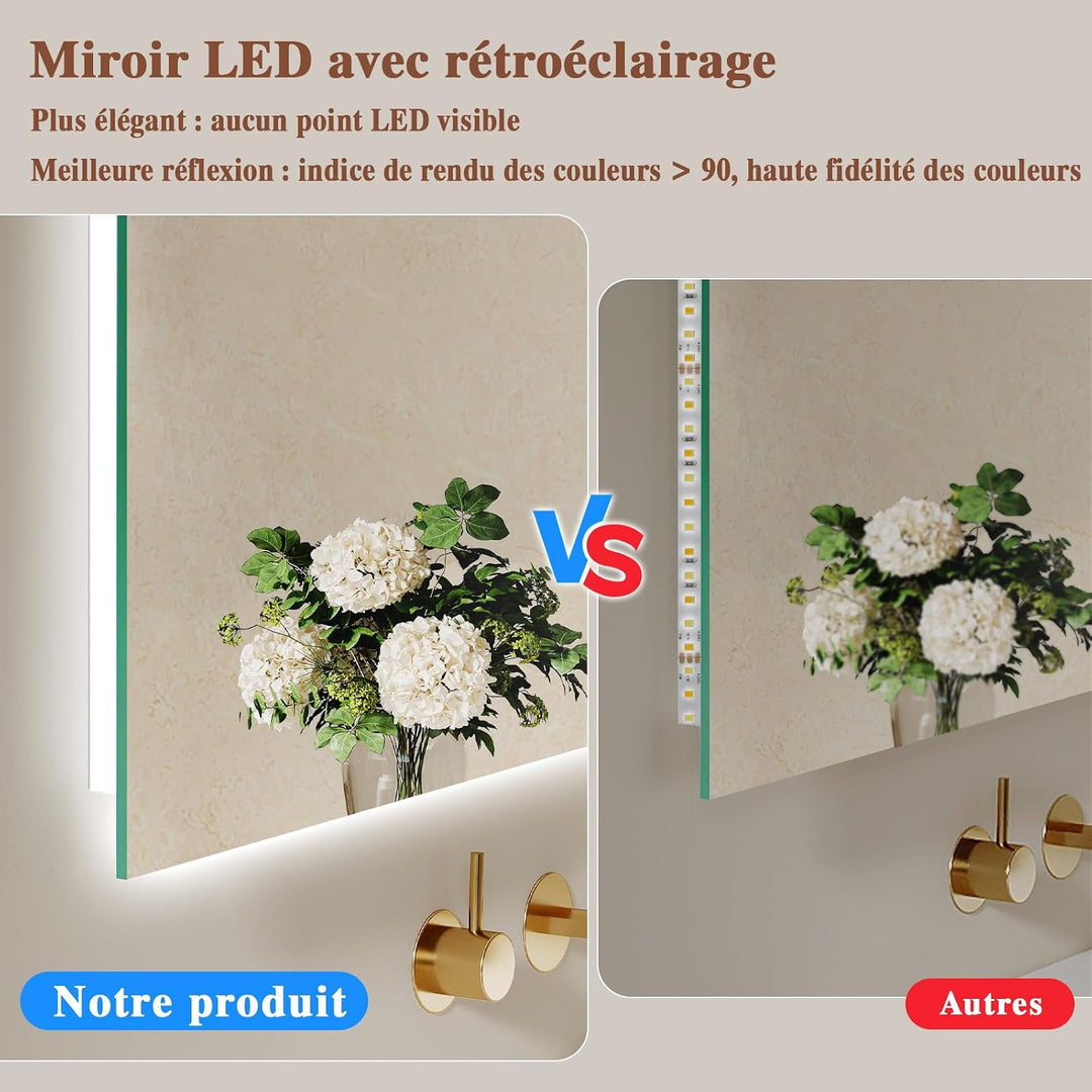 Badspiegel-mit-Beleuchtung 50x70cm - LED Badezimmerspiegel Badezimmer Spiegel mit Beleuchtung, Touch