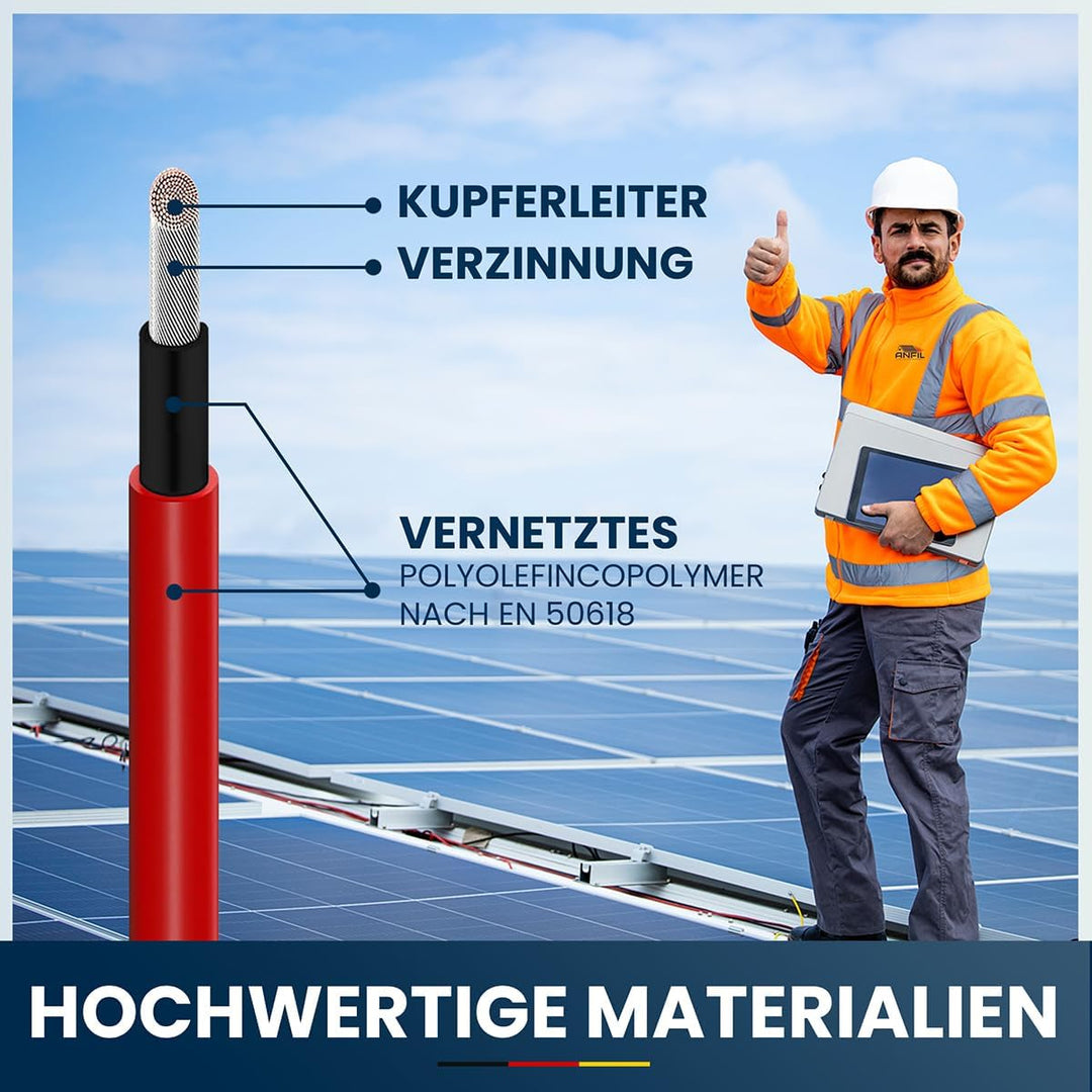 Solarkabel Verlängerung ANFIL 6mm2/10AWG Solarpanel Photovoltaik Verlängerungskabel Solar PV Kabel f