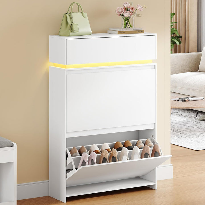 Hzuaneri Schuhschrank, Schuhkipper Schmal mit LED-Leuchten, Schuhregal, Verstellbare Ablagefläche, 1