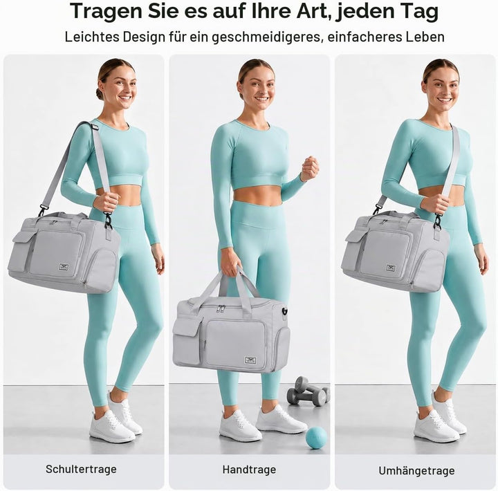 FIORETTO 30L Damen Sporttasche Faltbare Reisetasche mit Schuhfach und Nassfach, Wasserabweisende Wee