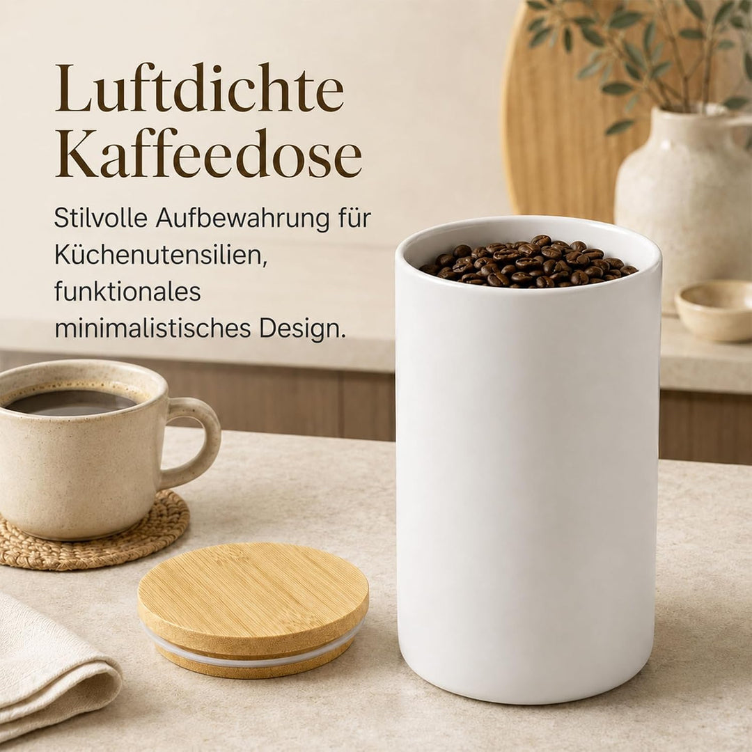Keramik Kaffeedose, 1000 ml Vorratsbehälter mit Holzdeckel, 18,4×10,2cm