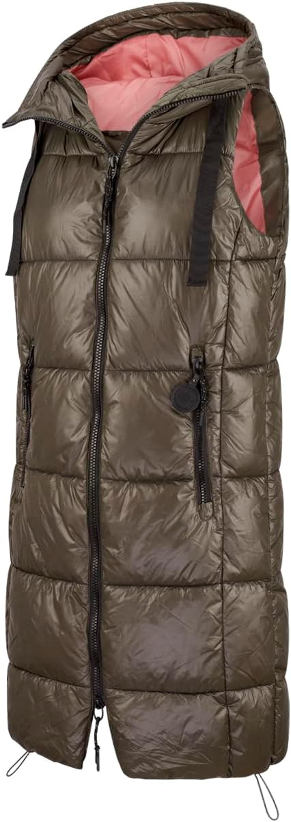 DENIMFY Steppweste Damen lang mit Kapuze Regular Fit DFCaro Weste Knielang Outdoor Reissverschluss T