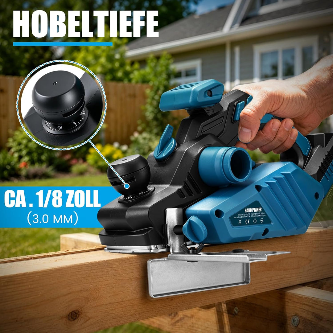 Akku Hobel Kompatibel mit Makita 18V Akku, Spantiefe 3mm, Hobelbreite 82mm