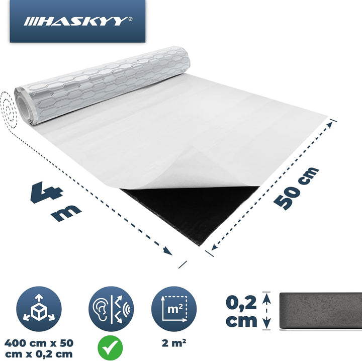Haskyy 2qm Alubutyl selbstklebende Dämmmatte 50x400cm inkl. Reinigungs Set für den Untergrund - Zitr