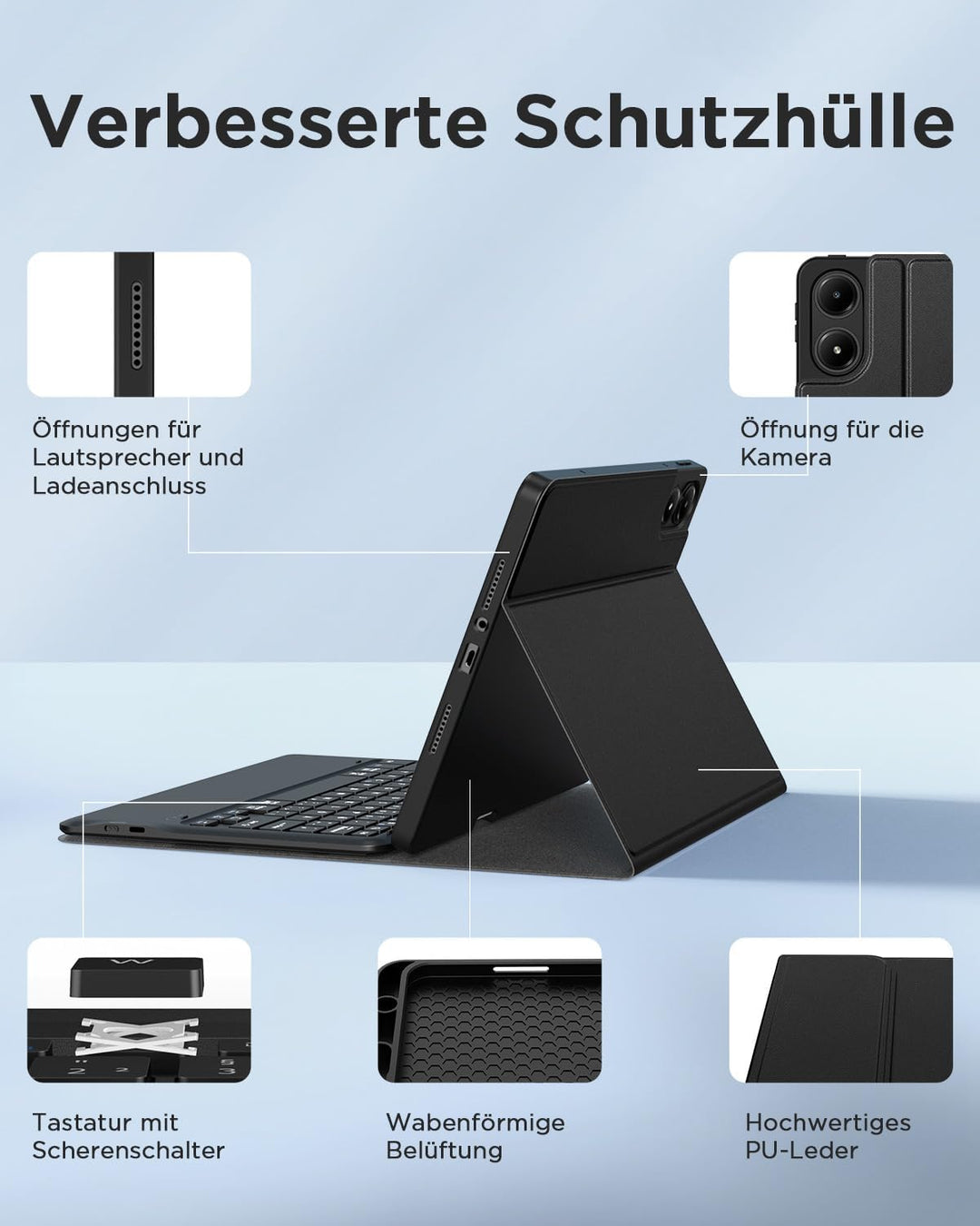 EasyAcc Tastatur Hülle Kompatibel mit Redmi Pad Pro 12.1 / Xiaomi Poco Pad 12.1 2024 mit Schutzfolie