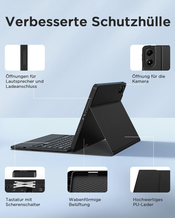 EasyAcc Tastatur Hülle Kompatibel mit Redmi Pad Pro 12.1 / Xiaomi Poco Pad 12.1 2024 mit Schutzfolie