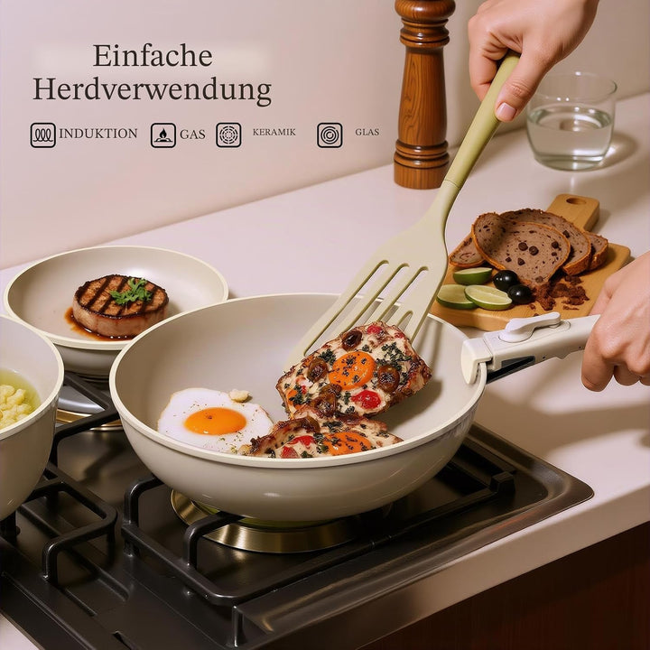 Töpfe und Pfannen Set Non-Stick, Keramik Kochgeschirr Set Abnehmbare/abnehmbare Griffe, RV Camping K