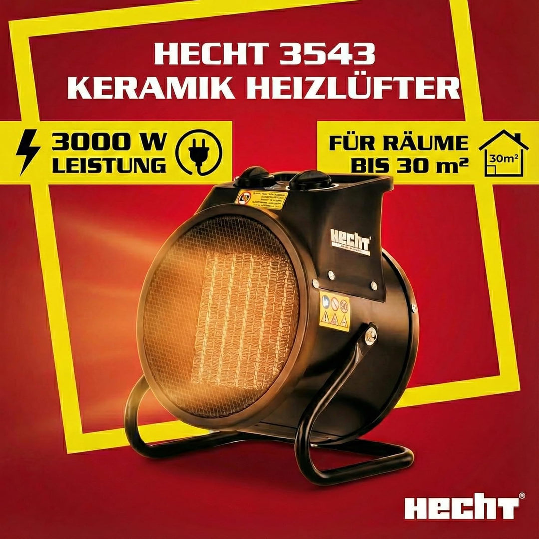HECHT Keramik Heizstrahler (NEU) – Tragbare Heizer mit 2000W oder 3000 Watt – Thermostat – Überhitzu