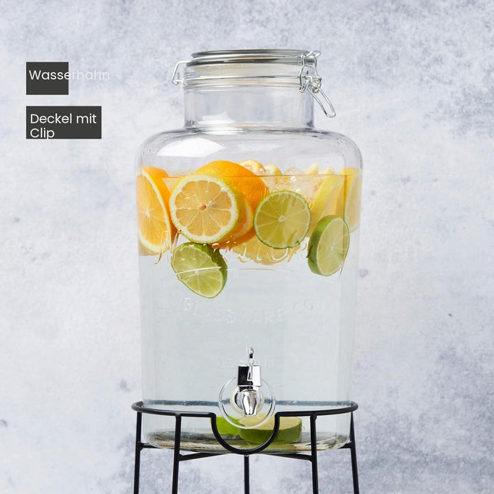 Point-Virgule Limonadenspender mit Zapfhahn, getränkespender aus Glas, rund 8L, Durchsichtig, 8L
