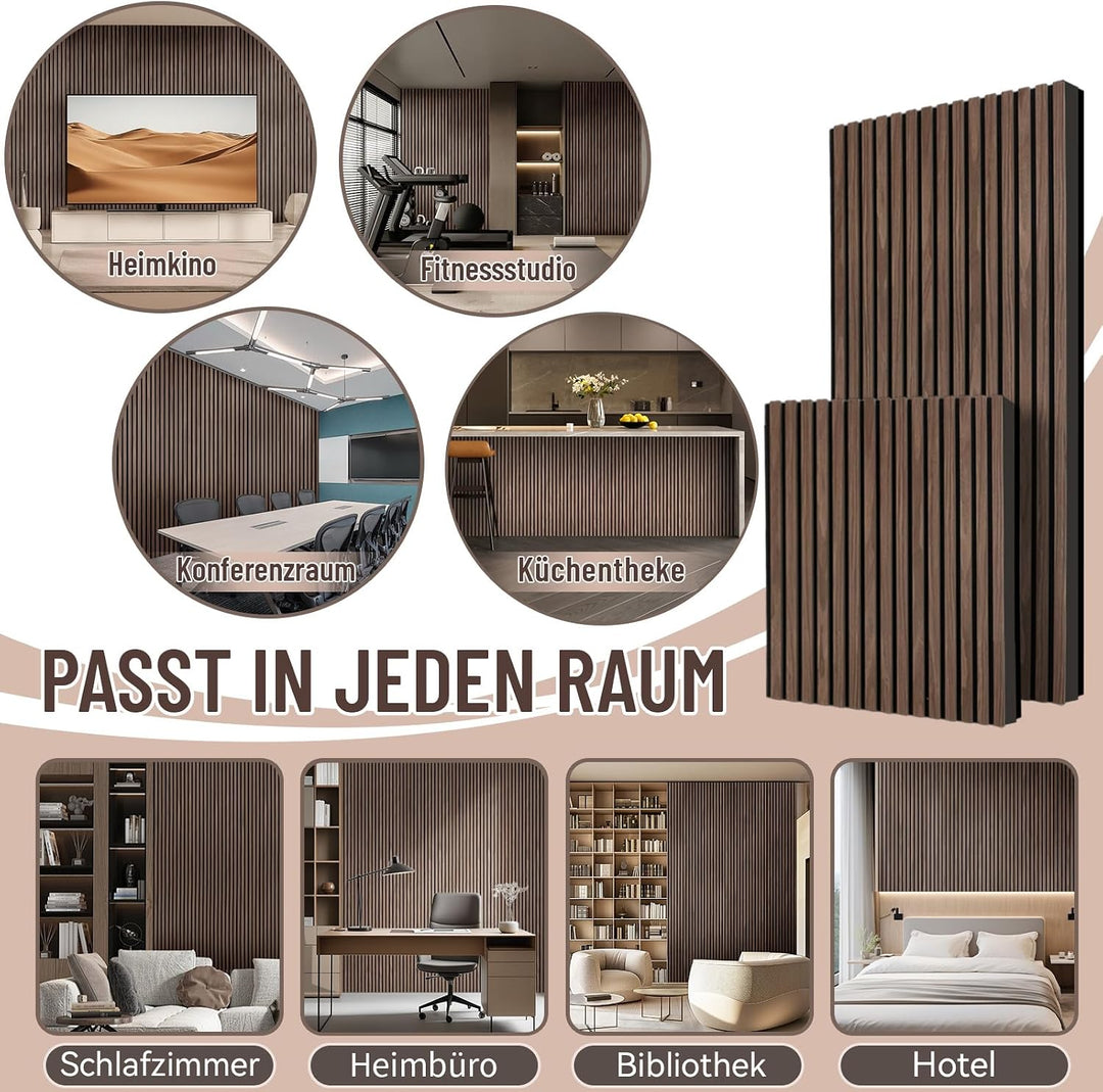 AKK-STAVE Akustikpaneele Holz 240x60 cm (3er-Set 4,32 m²) - Akustik Paneele &amp; Holzpaneele Wand | Hol