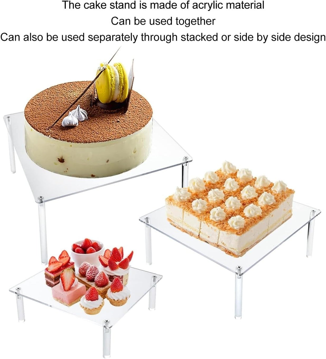 3er-Set quadratische Acryl-Kuchenständer, transparente Cupcake-Ständer für Desserttisch, Kuchen-Serv