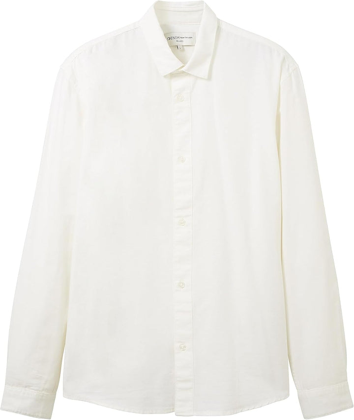 TOM TAILOR Denim Herren Relaxed Fit Oxford Hemd aus Baumwolle M 12906 - Wool White, M 12906 - Wool W