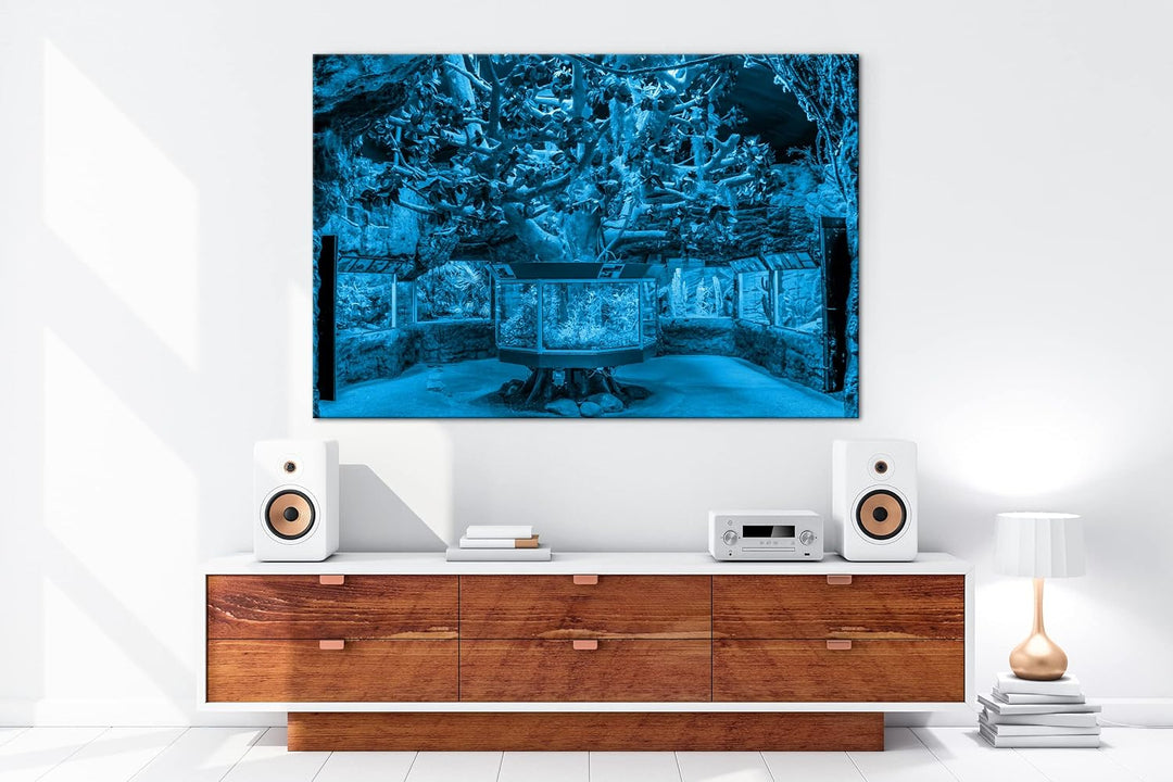deyoli bezauberndes Aquarium mit Fischen Format 80x60 Effekt: Monocrome Blau als Leinwandbild, Motiv