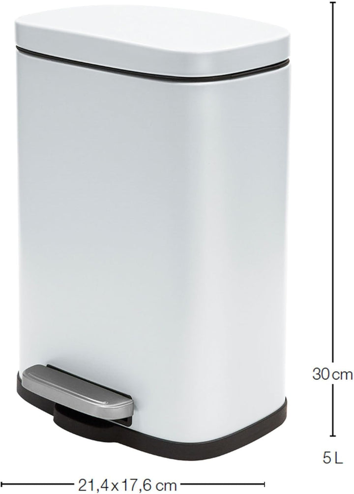 Spirella Kollektion Akira, Abfalleimer mit Pedal 21,5 x 17,5 x 30 cm (5 Liter), Stahl, Weiss, 24X17.