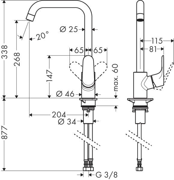 hansgrohe Küchenarmatur Focus M41 (Wasserhahn Küche ohne Schlauchbox, 360° schwenkbar, hoher Komfort