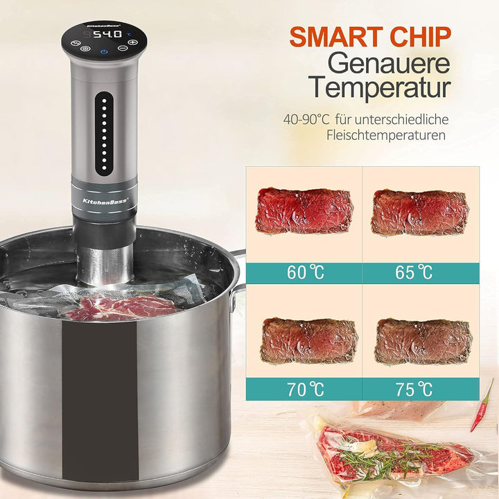 KitchenBoss Sous Vide Garer Stick Präzisionskocher•1100W •360° Zirkulation•40℃-90℃ Temperaturbereich