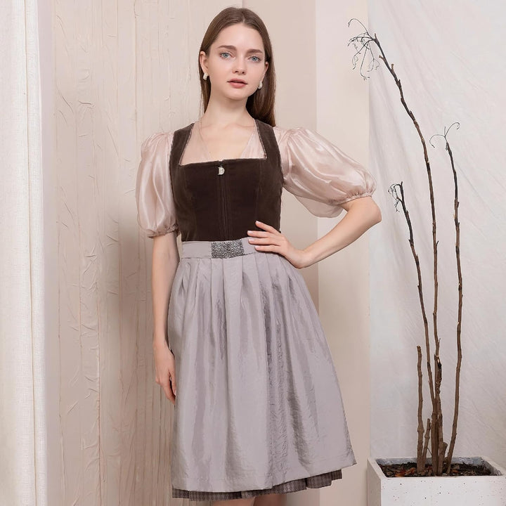 Dirndl Schwarz Trachtenkleid Dirndl Damen Midi 60cm Exklusiver 36 Braun, 36 Braun